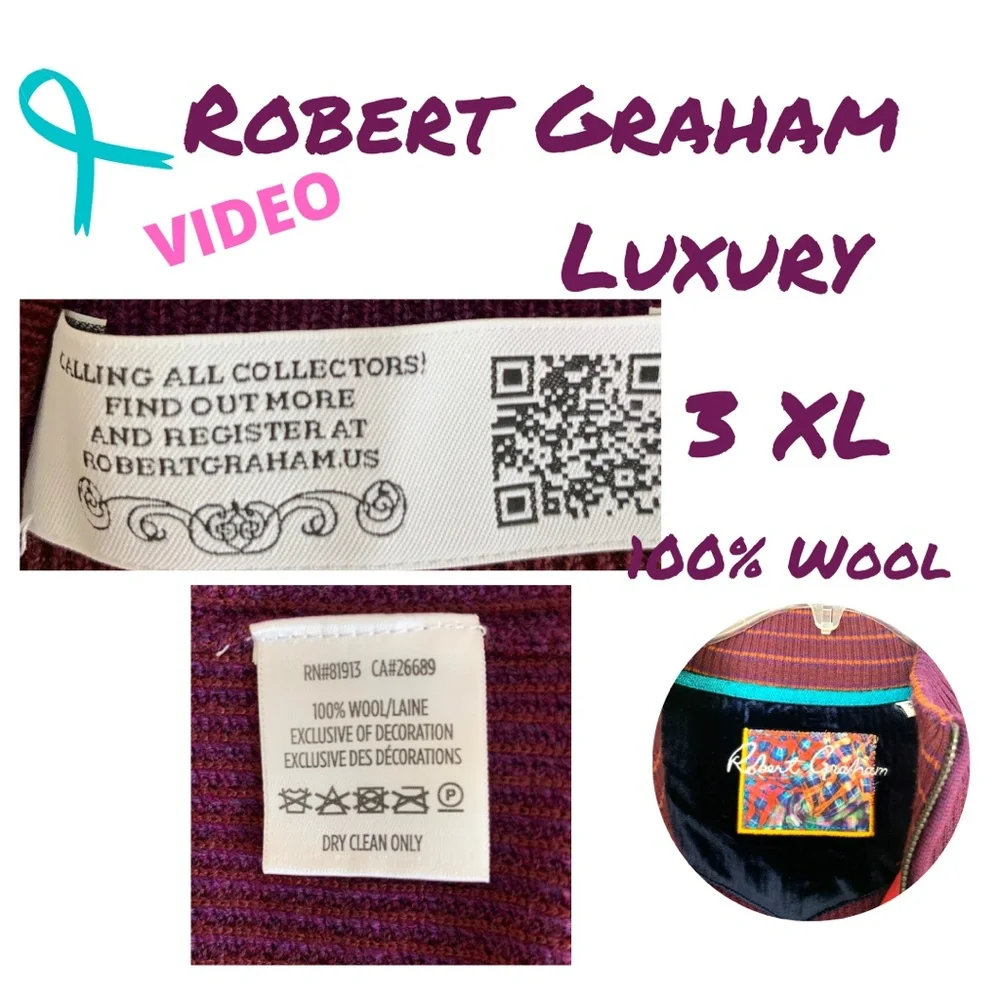 ROBERT GRAHAM Zip 100% Wool Sweater